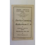 FOOTBALL, programme, Derby County v Rotherham, 15th Dec 1944, score to cover, G