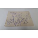 POP MUSIC, signed album page by The Moody Blues, five signatures, Mike Pender, Ray Thomas, Cling
