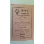 FOOTBALL, programme, Llanelly v Lovells Athletic, 5th Oct 1957, FAC, single sheet, VG