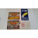 TRADE, odds, inc. Sunlight empty boxes (flattened, 2), VIM advert, Mazawattee Tea Whist card, G to