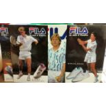 TENNIS, shop counter showcards for Fila shoes, showing Monica Seles, Boris Becker, Wayne