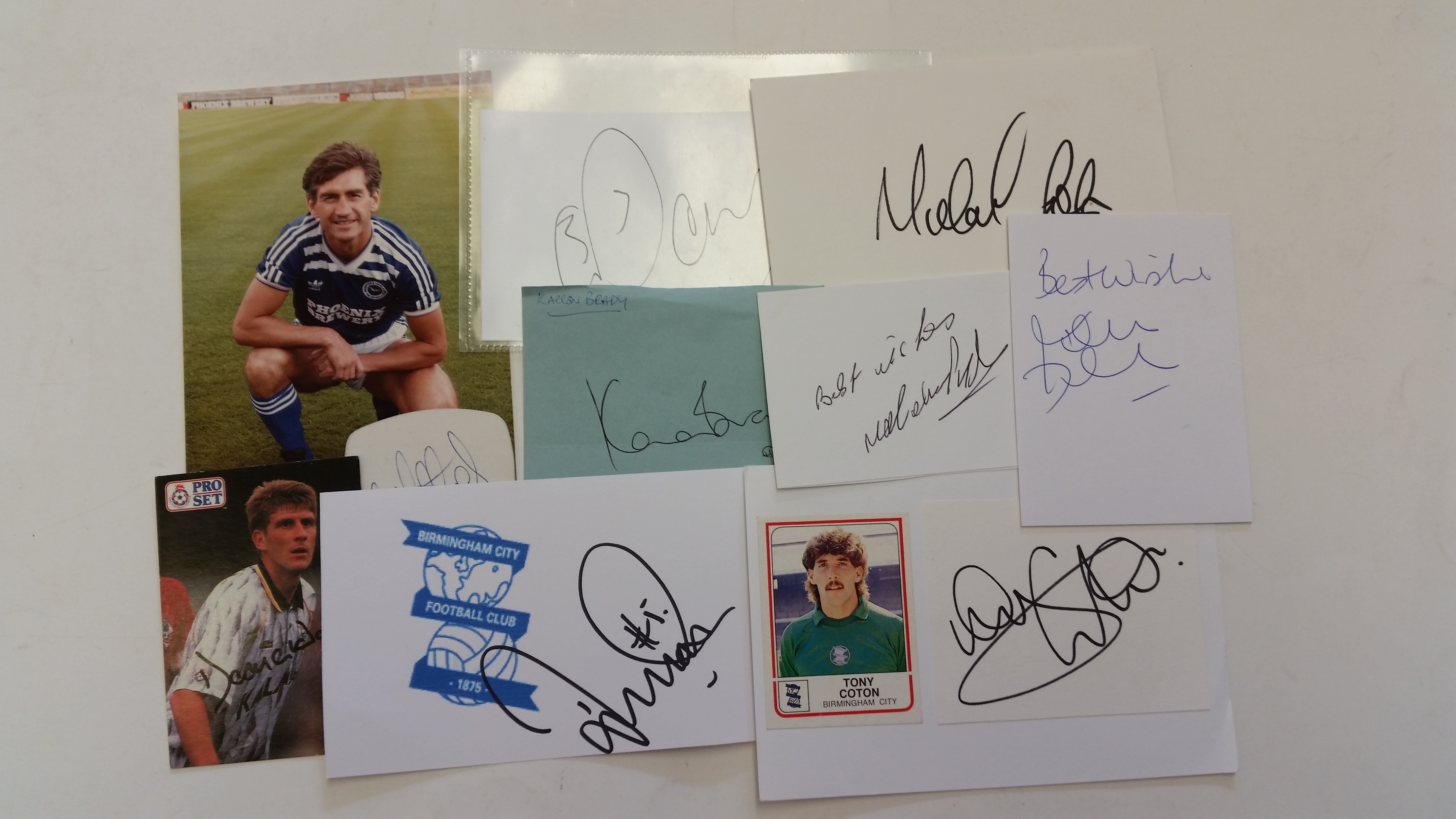 FOOTBALL, Birmingham City, signed selection, inc. white cards, photos, pieces (laid down to cards)