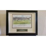 CRICKET, signed colour print by eight Channel 4 commentators, inc. Smith, Atherton, Hughes,