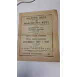 FOOTBALL, programme for Salford Boys v Manchester Boys, 1st Oct 1947, played at Main Road (