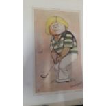 GOLF, colour print, Heroes of Sport, Jack Nicklaus caricature, issued by Venorlandus, artwork by Tim