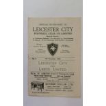 FOOTBALL, Leicester City home programme, v Leeds United, 11th Nov 1950, half-time scores completed