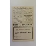 FOOTBALL, programme, Bury v Bolton, 19th Jan 1946, EX