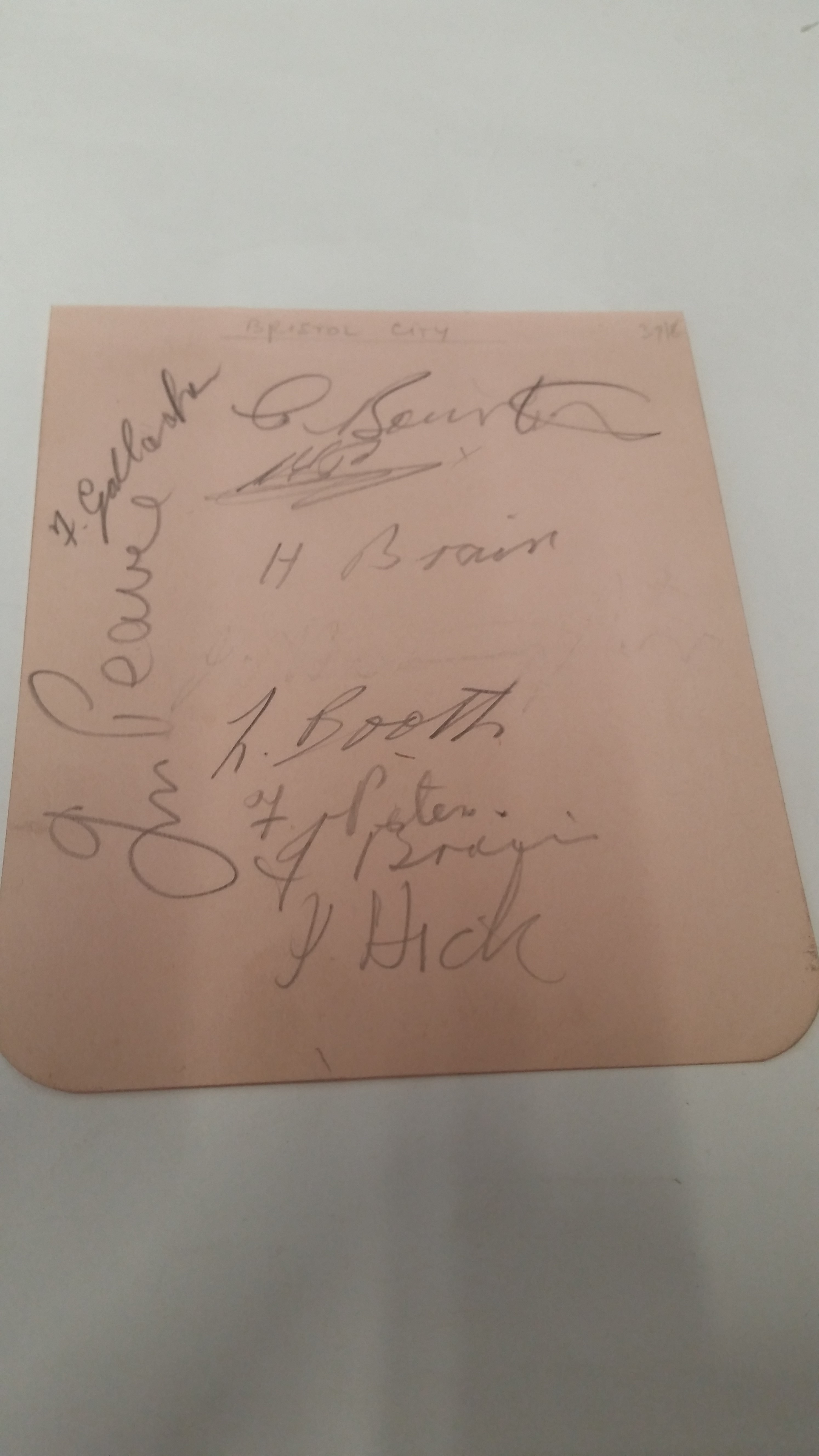 FOOTBALL, signed album page by Bristol City, 1937-8, nine signatures (in pencil), inc. H. Brain,