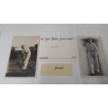 CRICKET, signed piece & white card by Jack Hobbs, with two postcards, VG, 4