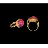 Mughal Polished Ruby in Gold Ring