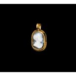 Roman Sardonyx Cameo of Empress Crispina in Gold Pendant