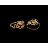 Romano-Egyptian Gold Ring with Snake Catching a Mouse