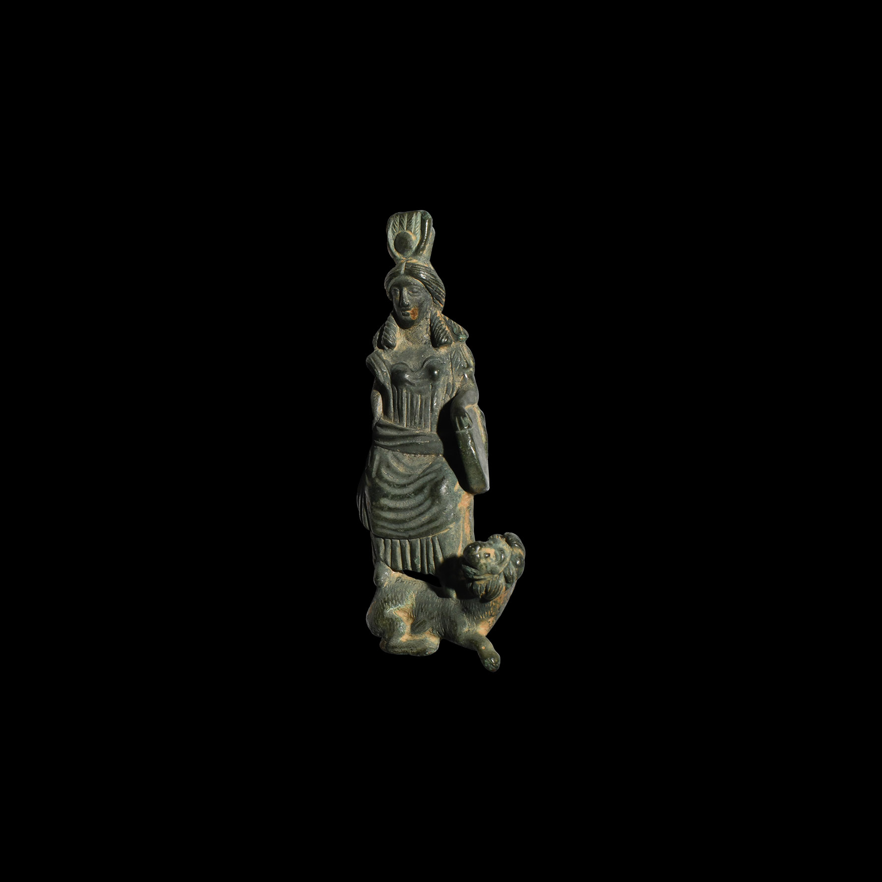 Romano-Egyptian Goddess Statuette Standing on Lion