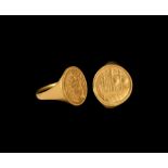 Post Medieval Gold Merchant's Signet Ring with Tall Ship