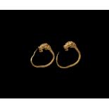 Greek Gold Lion Earring Pair