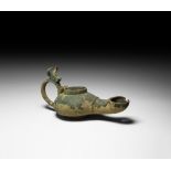 Roman Oil Lamp with Bull Handle