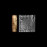 Western Asiatic Late Kassite Cylinder Seal with Stylised Tree and Winged Animals