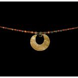 Egyptian Bead Necklace with Lunar Pendant