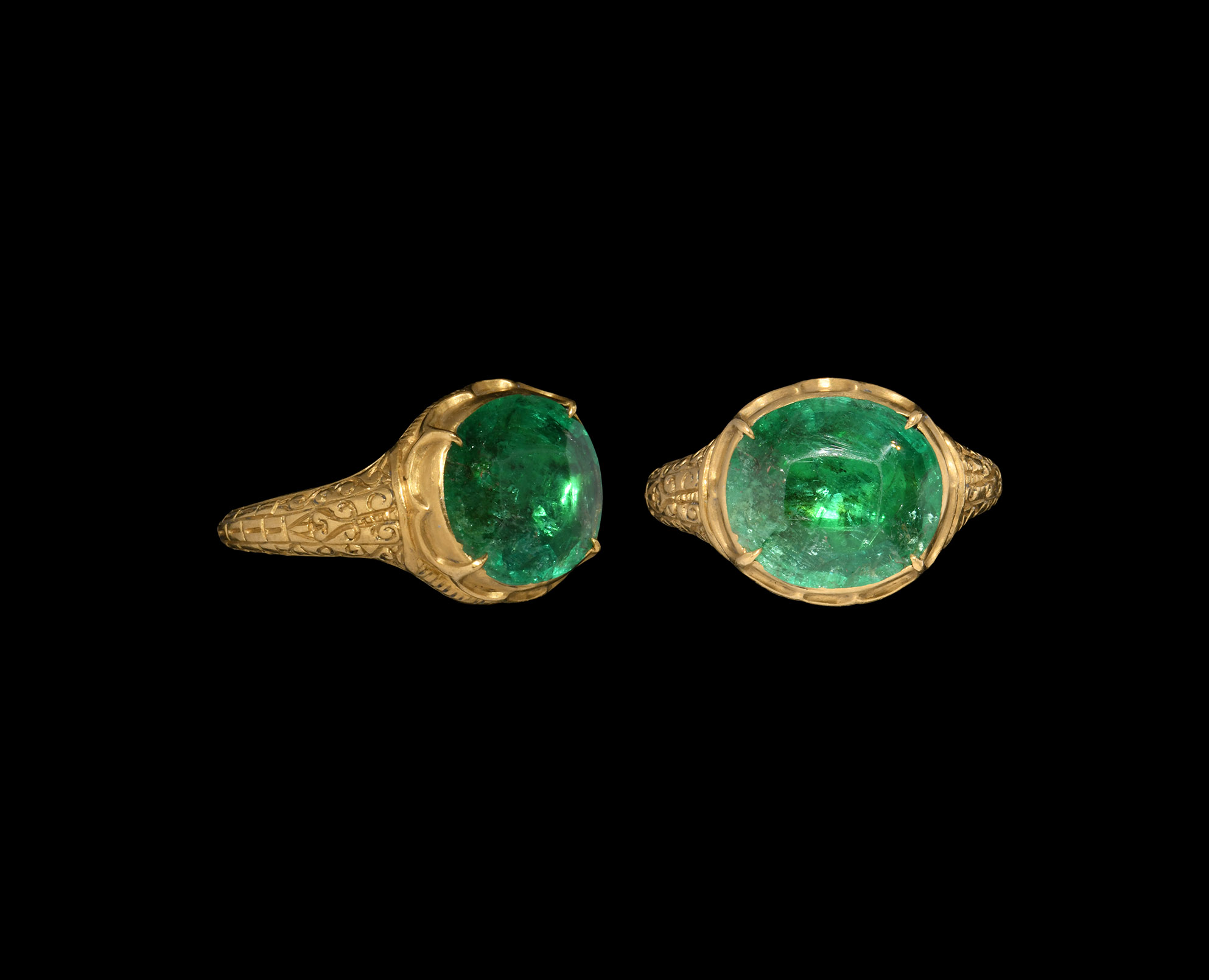 Tudor Period Gold Ring with Large Table-Cut Emerald