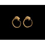 Greek Gold Lion-Headed Earrings