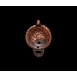 Roman Oil Lamp with Mounted Barbarian Warrior