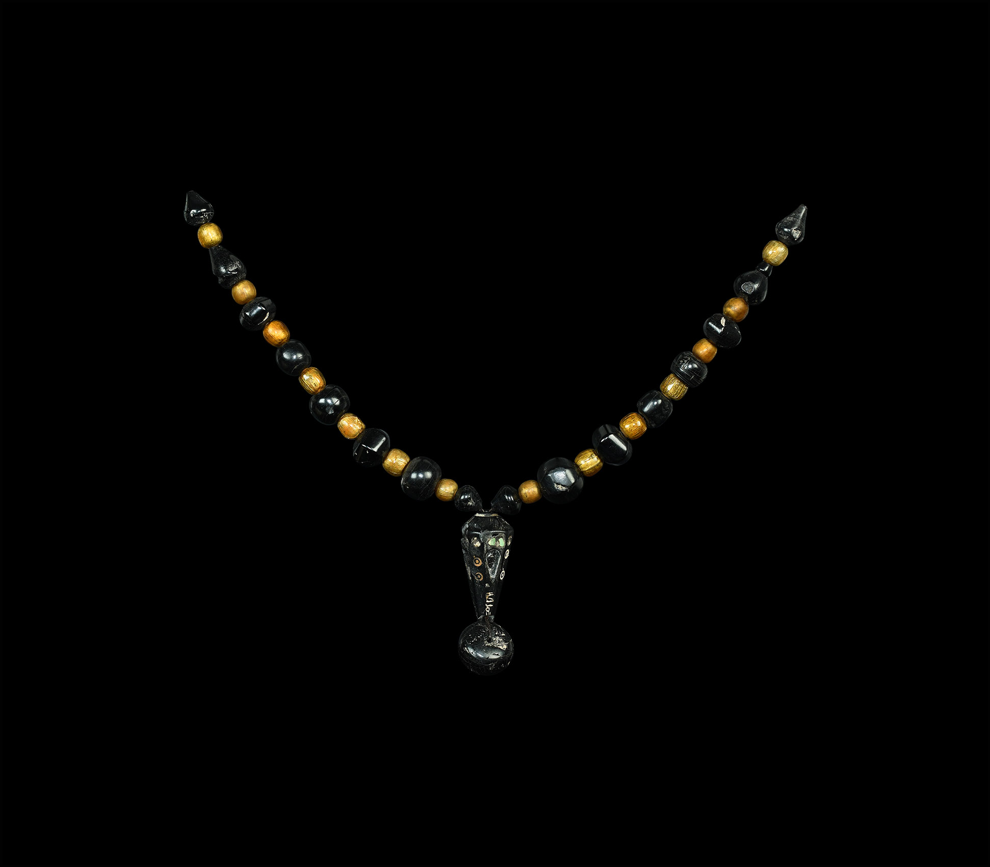 Islamic Gold-in-Glass and Jet Bead Necklace