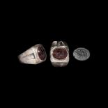 Islamic Gemstone with Kufic Inscription in Silver Ring