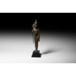 Egyptian Statuette of the God Ihy with Gold Necklace and Silver Inlaid Eyes