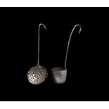 Roman Silver Wine Ladle and Strainer Pair