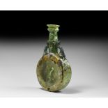 Roman Green Glass Handled Flask