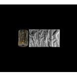 Western Asiatic Akkadian Cylinder Seal with Contest Scene