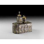 Russian Gilt Silver Reliquary Box with Romanov Eagle