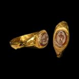 Roman Gold Ring with Gladiator Gemstone
