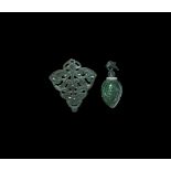 Indian Jade Perfume Bottle and Plaque Group