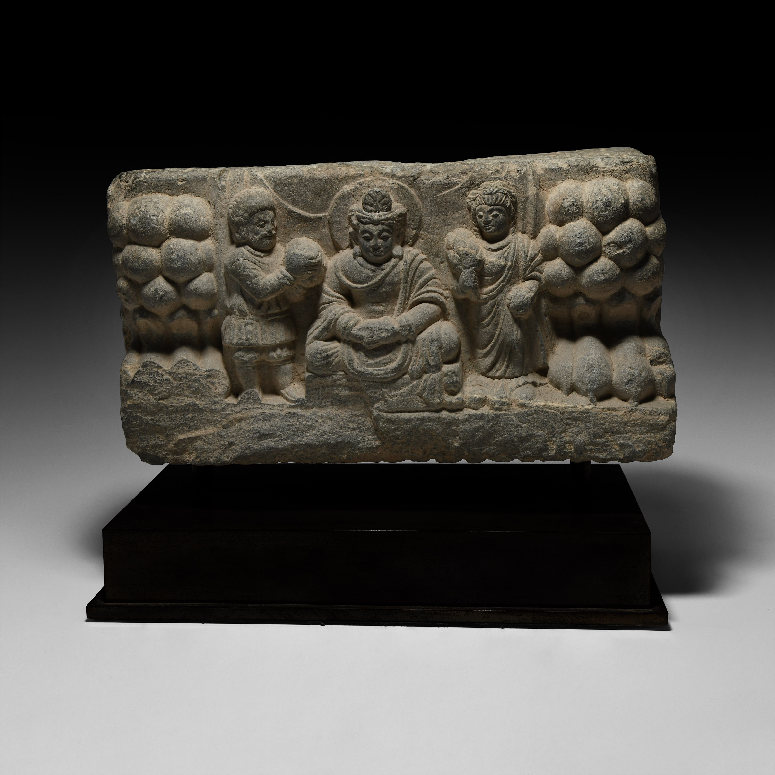 Gandharan Frieze Section of Bodhisattva with Attendants