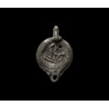 Roman Silver Erotic Oil Lamp with Phallic Handle