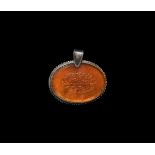 Islamic Calligraphic Gemstone in Silver Pendant