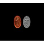 Roman Intaglio Gemstone with Standing Mercury