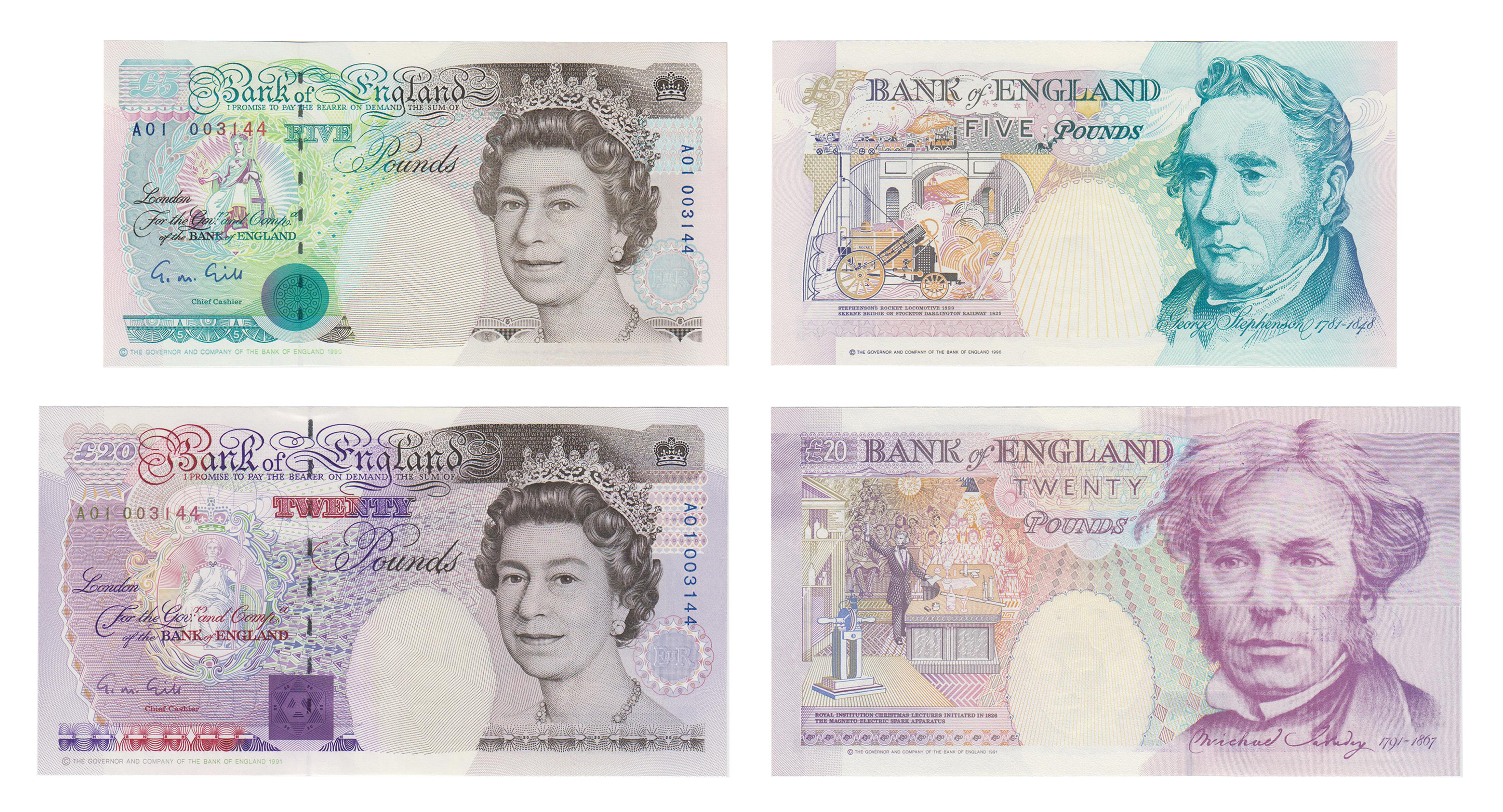 BoE - 1990-1992 Issue - £5 & £20 Matching Nrs Pair