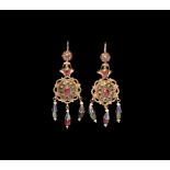 Moroccan Gold Enamel and Jewelled Earring Pair