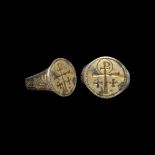 Post Medieval Gilt Silver Ring with Cross