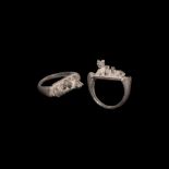 Romano-Egyptian Silver Ring with Cat and Kittens