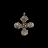 Byzantine Silver Cross Pendant with Faces