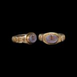 Byzantine Gilt Silver Ring with IHS Gemstone