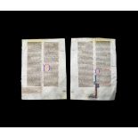 Medieval English Bible Manuscript Leaf with Monkey