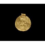 Scandinavian Pre-Viking Gold Bracteate with Deity and Animals