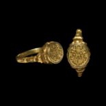 Elizabethan Gold Heraldic Signet Ring for L B