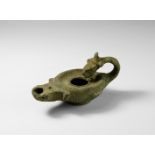 Roman Oil Lamp with Panther-Head Handle