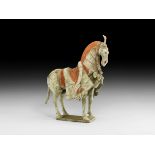 Chinese Qi Walking Caparisoned Horse Figure