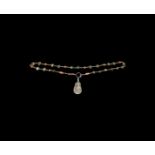 Viking Silver Chain and Bead Necklace with Crystal Pendant